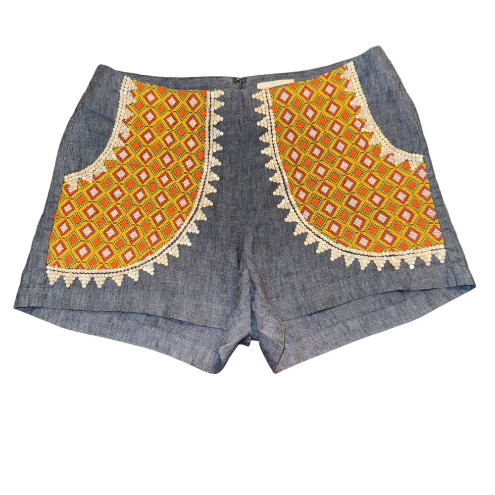 Filip + Inna Linen Embellished Shorts Sz Medium